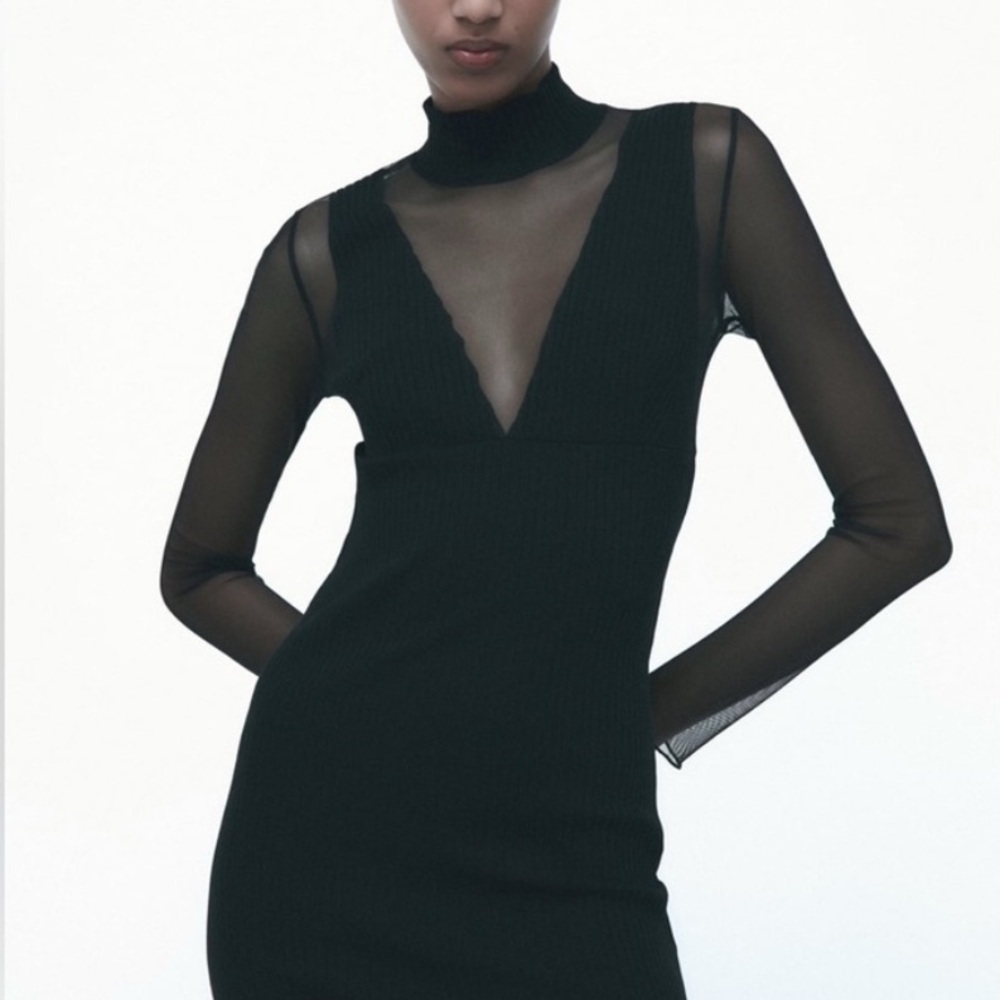 Elegant Black Sheer Sleeve Dress